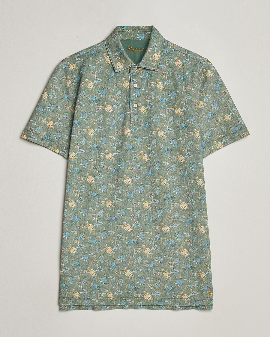 Herr | Pikéer | Stenströms | Cotton Pique Paisley Printed Polo Shirt Green