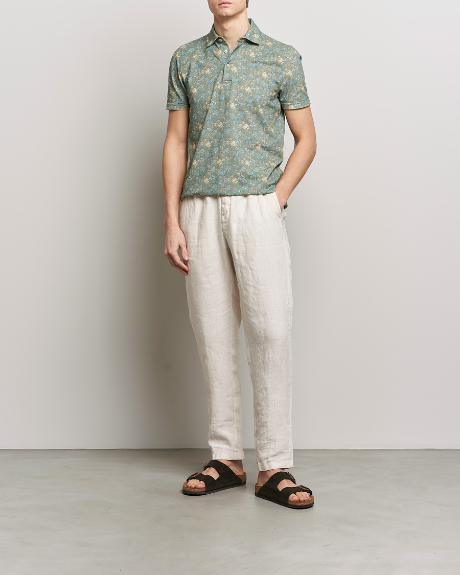 Herr | Pikéer | Stenströms | Cotton Pique Paisley Printed Polo Shirt Green