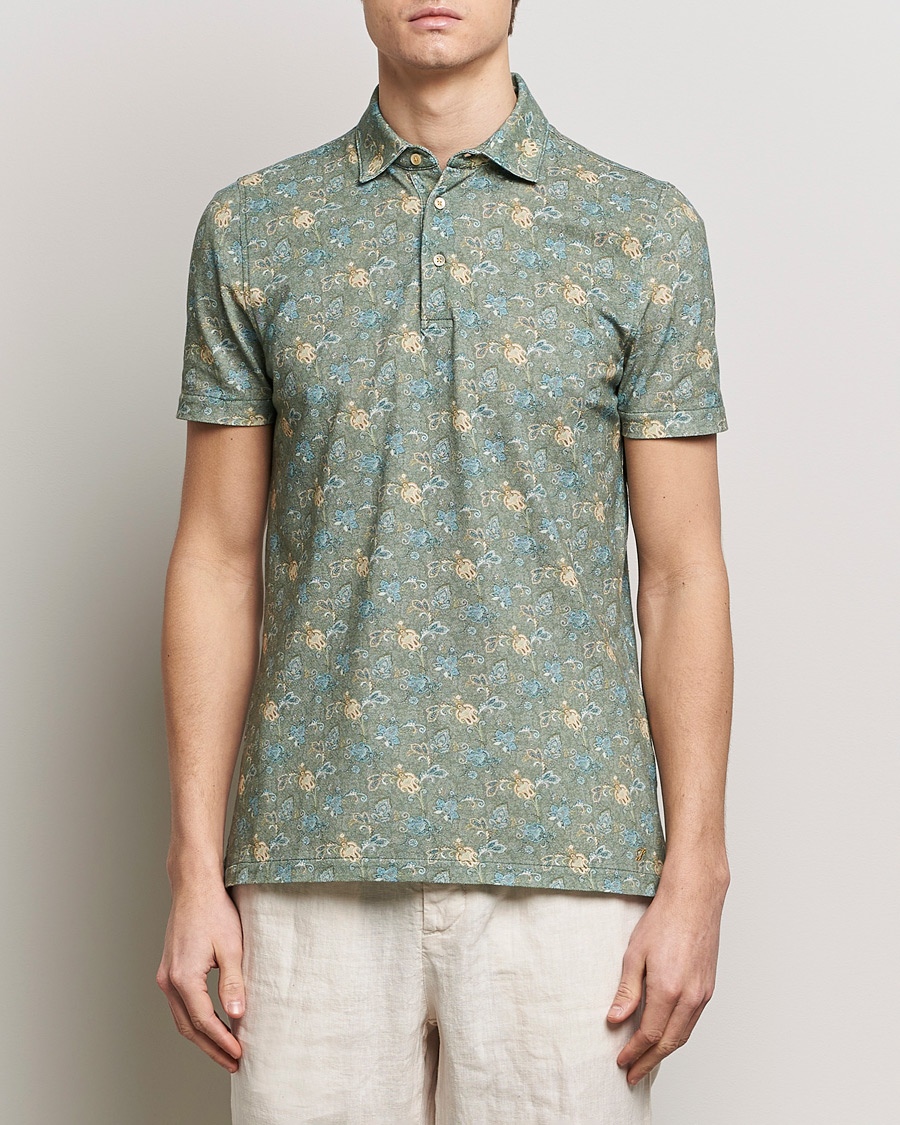 Herr | Business & Beyond | Stenströms | Cotton Pique Paisley Printed Polo Shirt Green