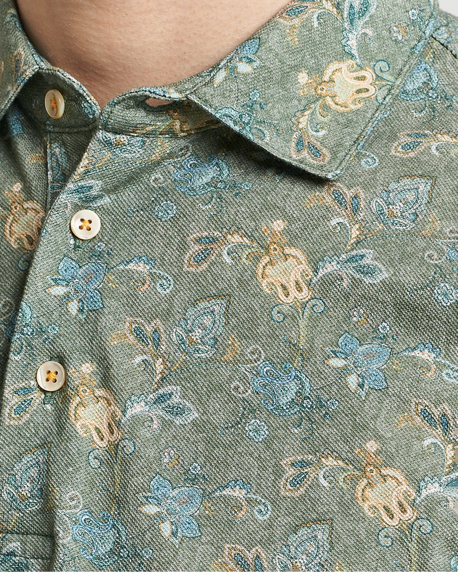 Herr | Pikéer | Stenströms | Cotton Pique Paisley Printed Polo Shirt Green