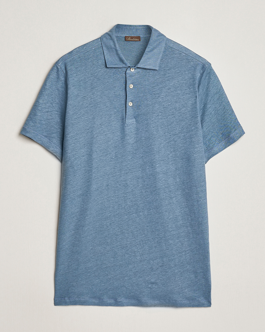 Herr | Pikéer | Stenströms | Linen Polo Shirt Steel Blue