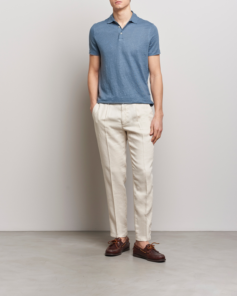 Herr | Pikéer | Stenströms | Linen Polo Shirt Steel Blue