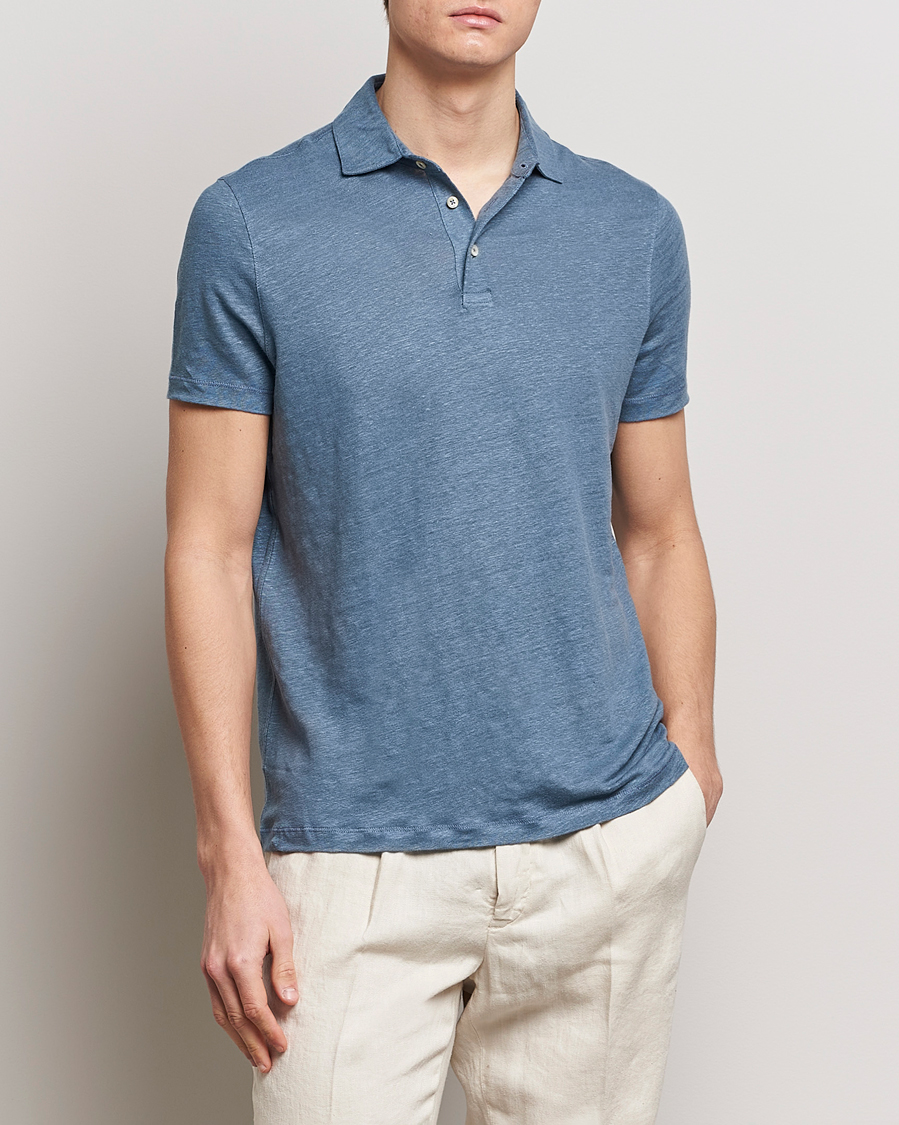 Herr | Kläder | Stenströms | Linen Polo Shirt Steel Blue