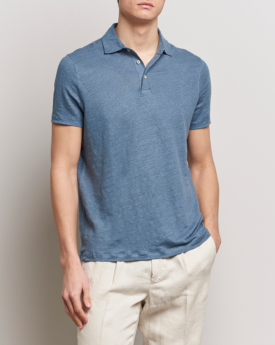 Herr | Linneavdelningen | Stenströms | Linen Polo Shirt Steel Blue