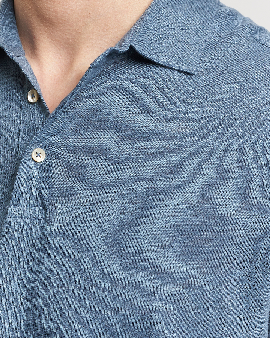 Herr | Pikéer | Stenströms | Linen Polo Shirt Steel Blue