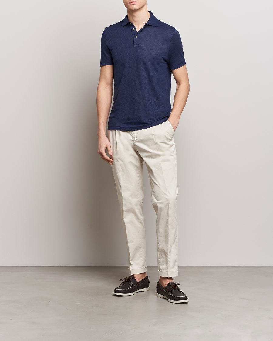 Herr | Pikéer | Stenströms | Linen Polo Shirt Navy