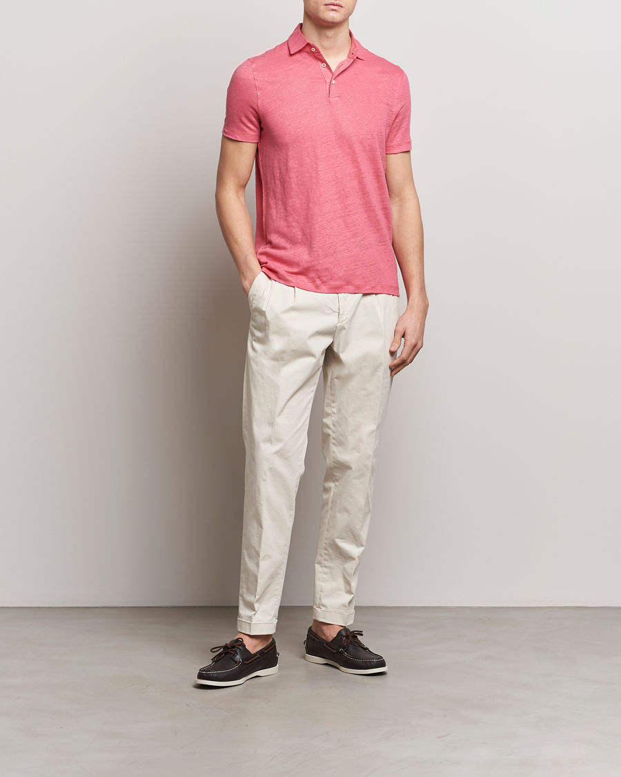 Herr | Pikéer | Stenströms | Linen Polo Shirt Rasperry