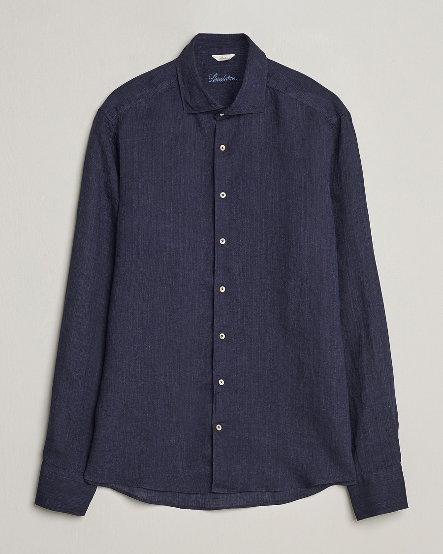 Herr | Skjortor | Stenströms | Slimline Cut Away Linen Shirt Navy
