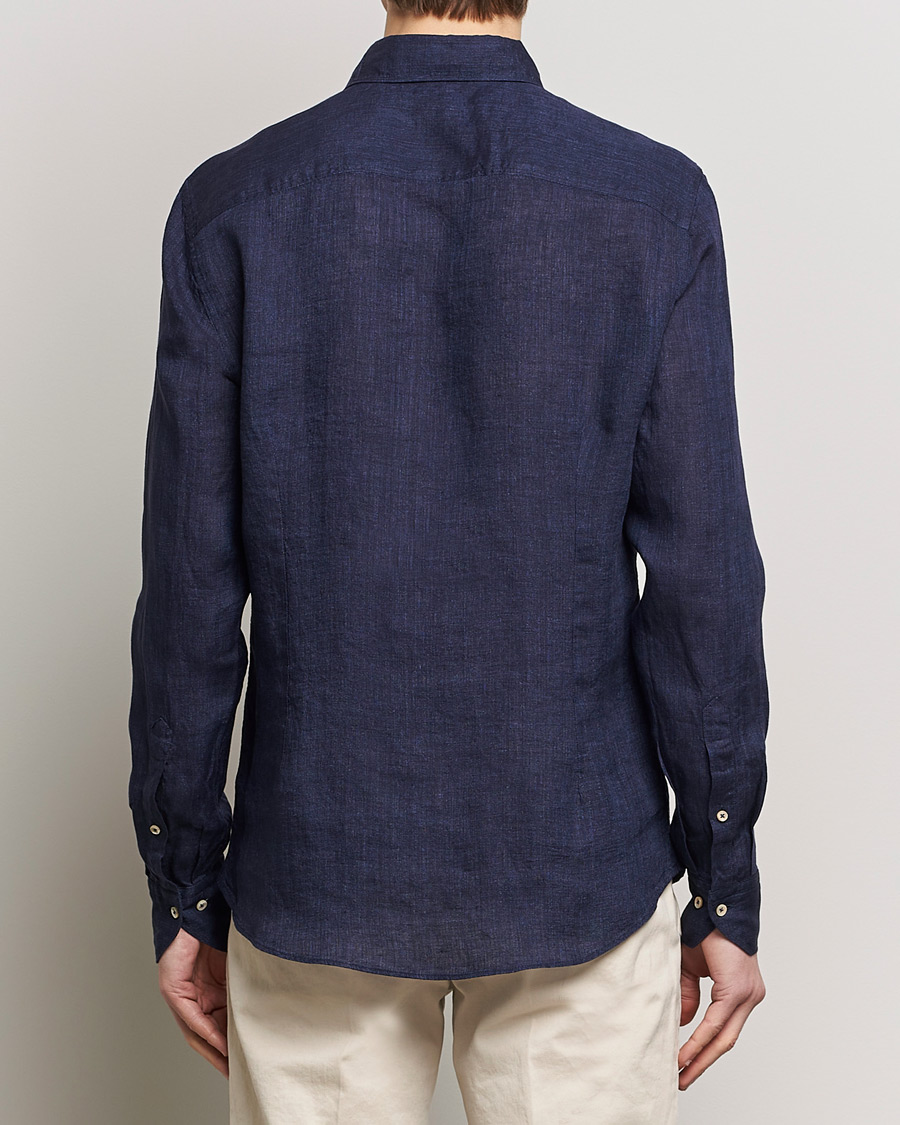 Herr | Skjortor | Stenströms | Slimline Cut Away Linen Shirt Navy