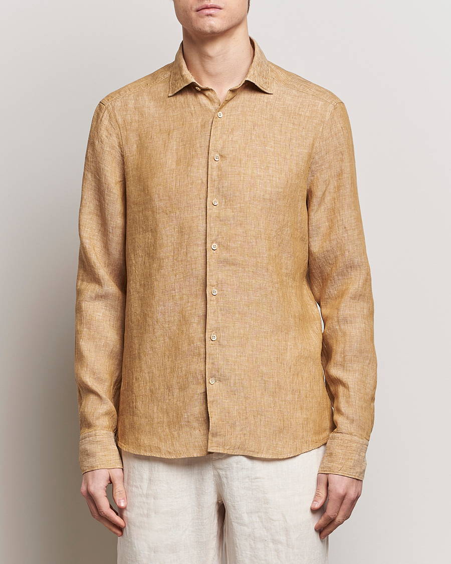 Herr | Kläder | Stenströms | Slimline Cut Away Linen Shirt Brown