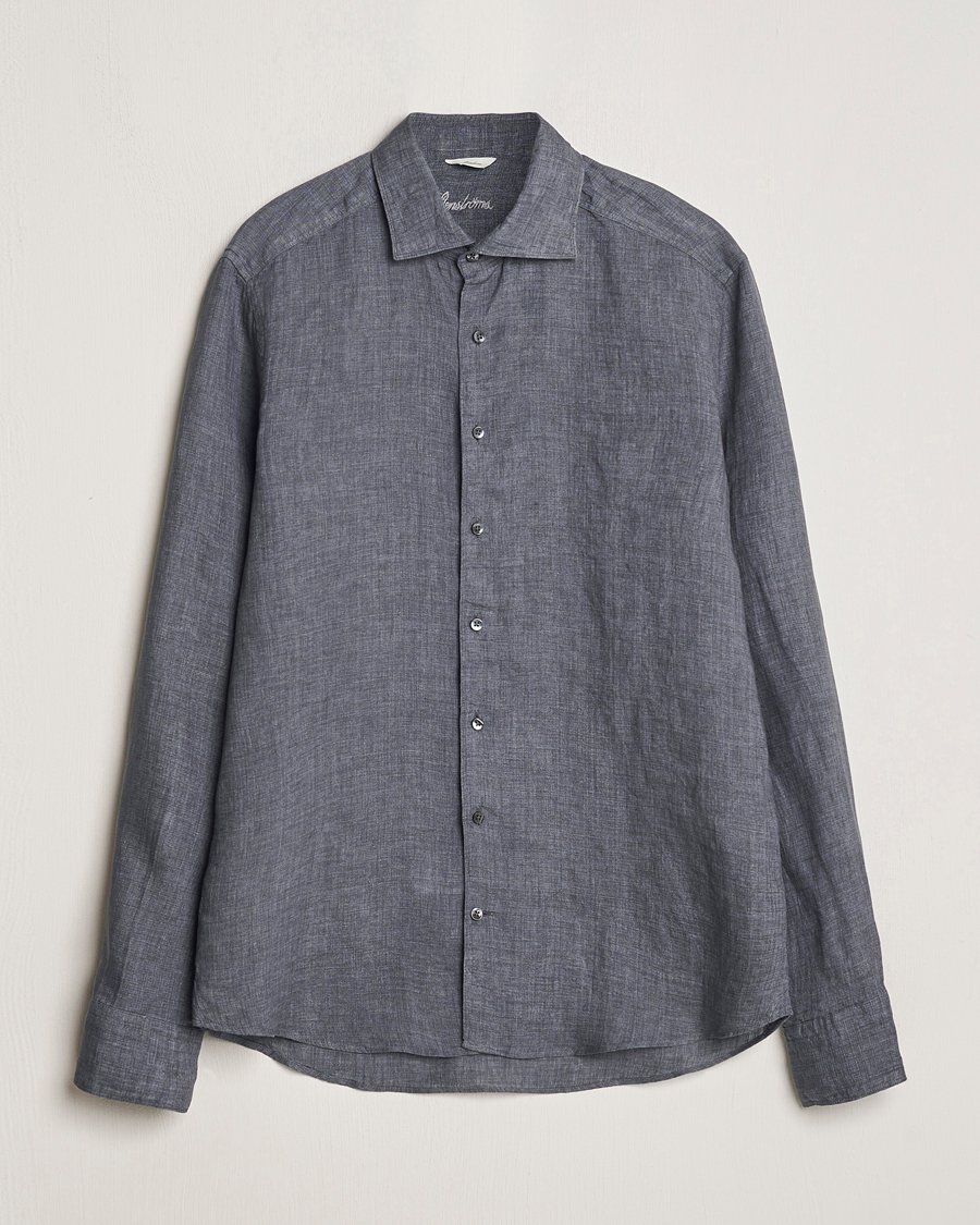 Herr | Skjortor | Stenströms | Slimline Cut Away Linen Shirt Dark Grey