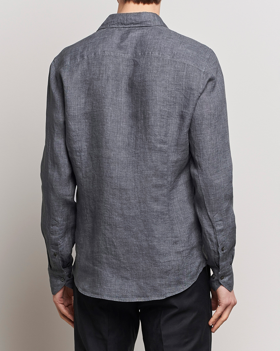 Herr | Skjortor | Stenströms | Slimline Cut Away Linen Shirt Dark Grey