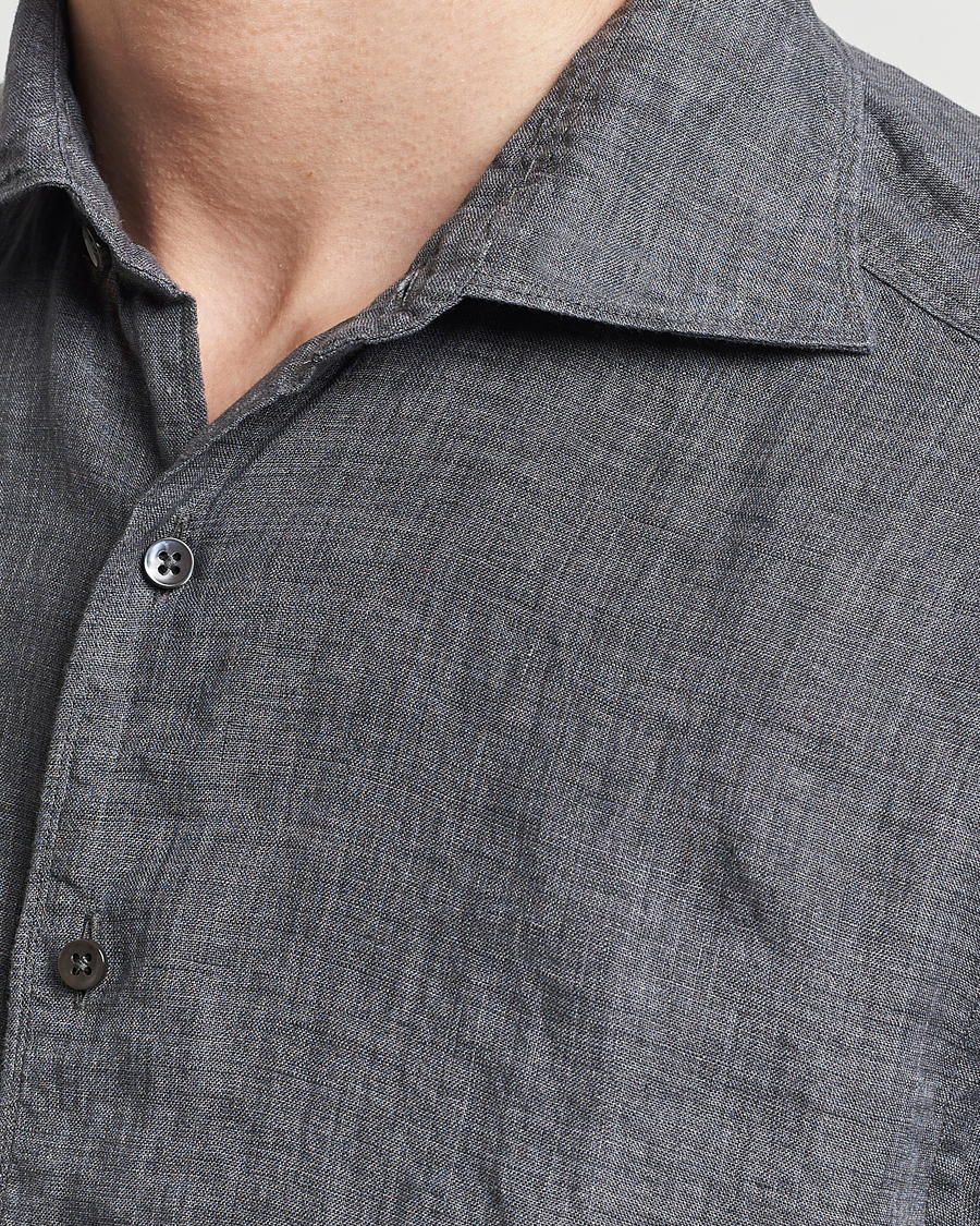 Herr | Skjortor | Stenströms | Slimline Cut Away Linen Shirt Dark Grey
