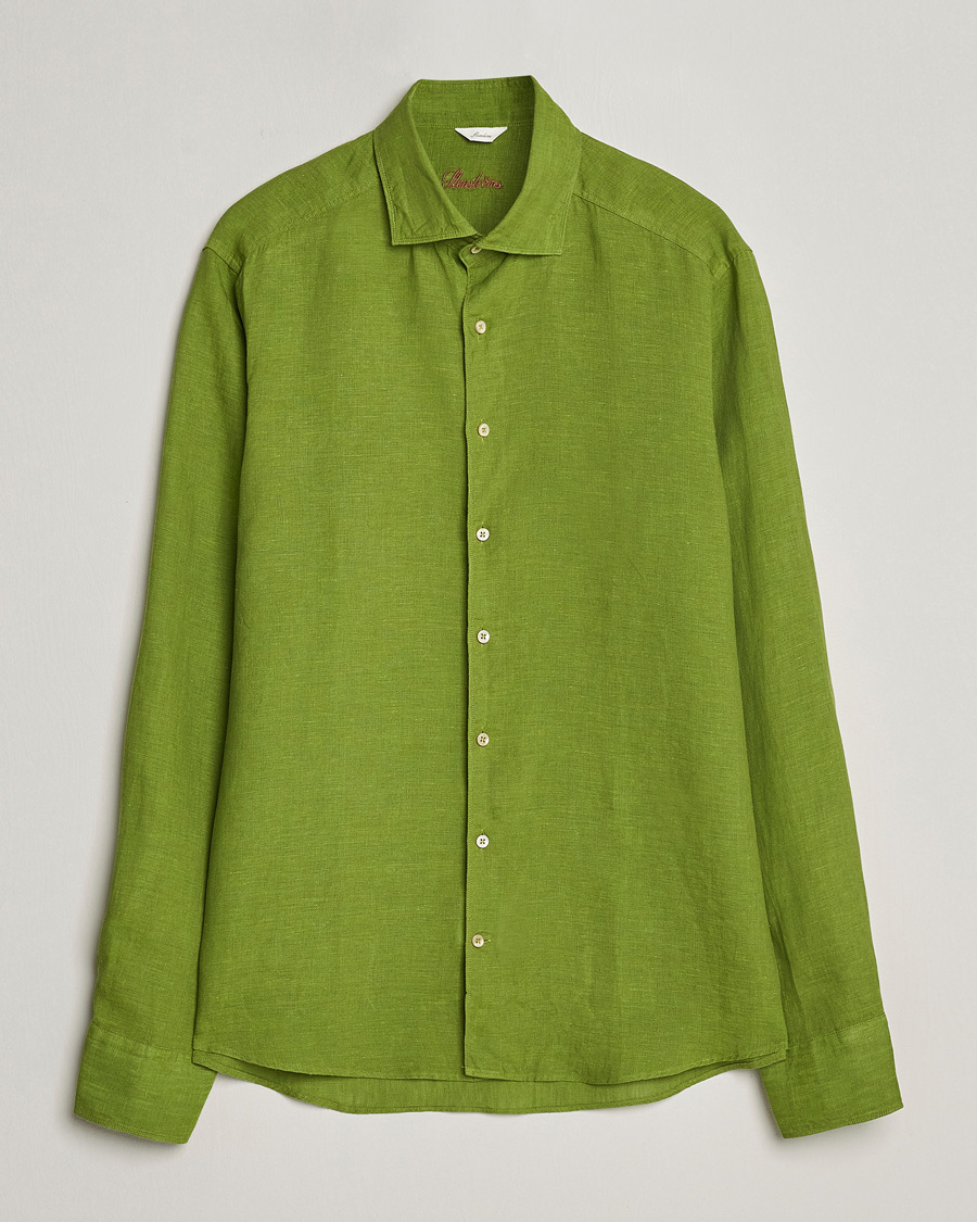 Herr | Skjortor | Stenströms | Slimline Cut Away Linen Shirt Green