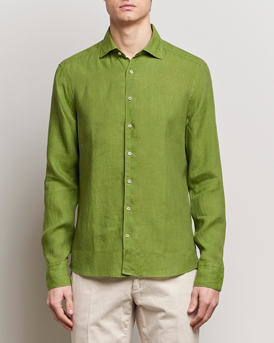 Herr | Kläder | Stenströms | Slimline Cut Away Linen Shirt Green