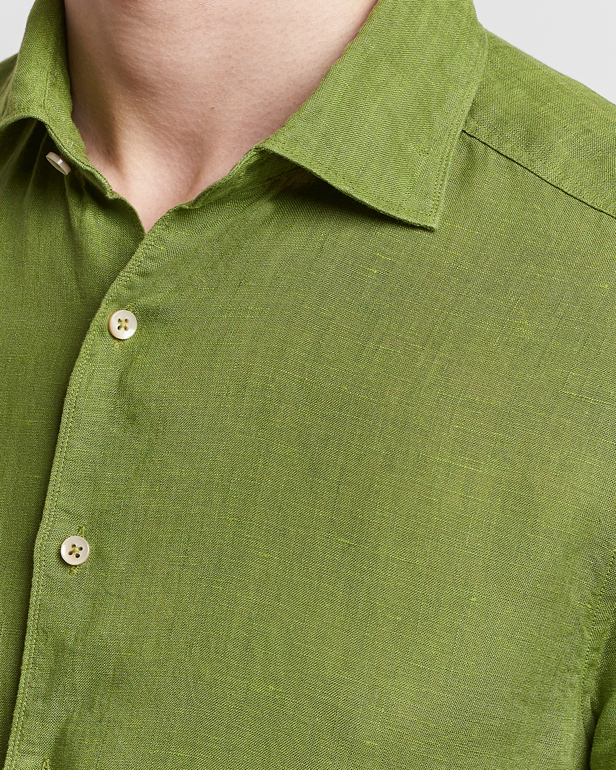 Herr | Skjortor | Stenströms | Slimline Cut Away Linen Shirt Green