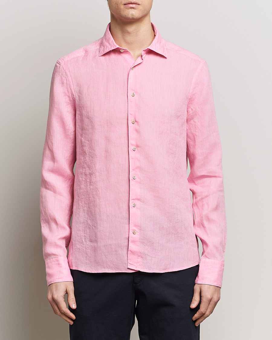 Herr | Casual | Stenströms | Slimline Cut Away Linen Shirt Pink