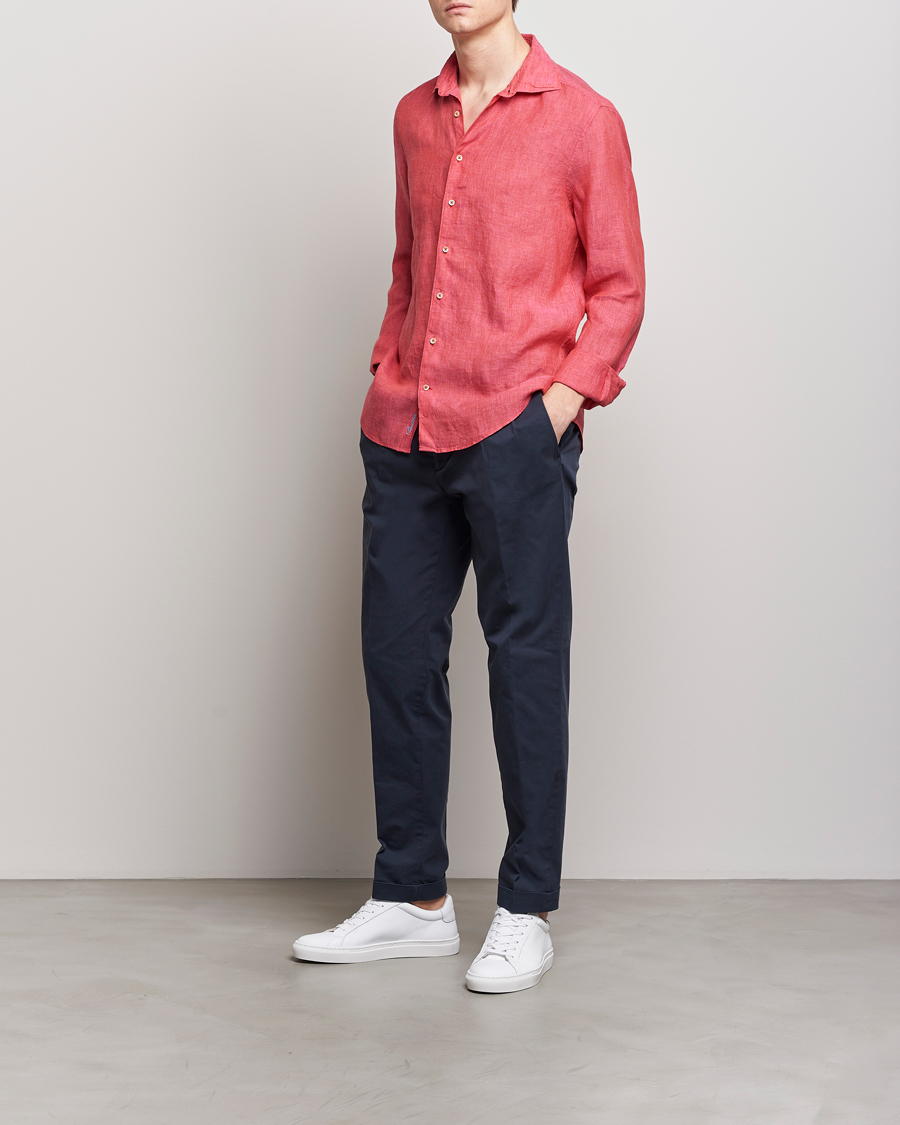 Herr | Skjortor | Stenströms | Slimline Cut Away Linen Shirt Rasperry