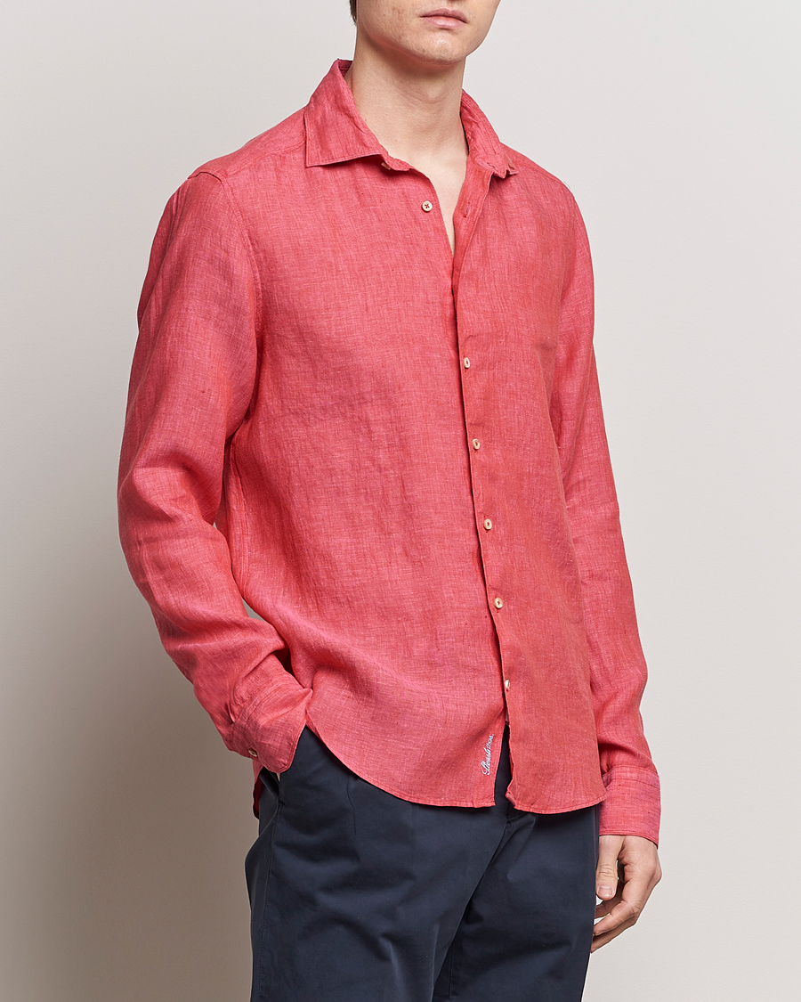 Herr | Casual | Stenströms | Slimline Cut Away Linen Shirt Rasperry