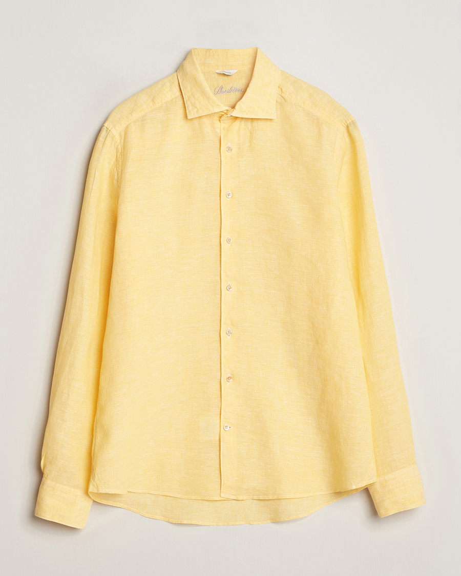 Herr | Skjortor | Stenströms | Slimline Cut Away Linen Shirt Yellow
