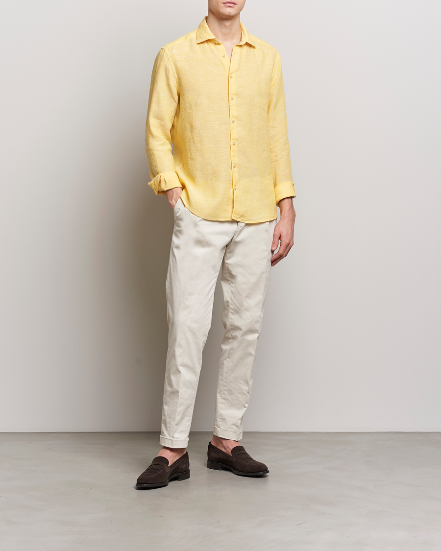 Herr | Skjortor | Stenströms | Slimline Cut Away Linen Shirt Yellow