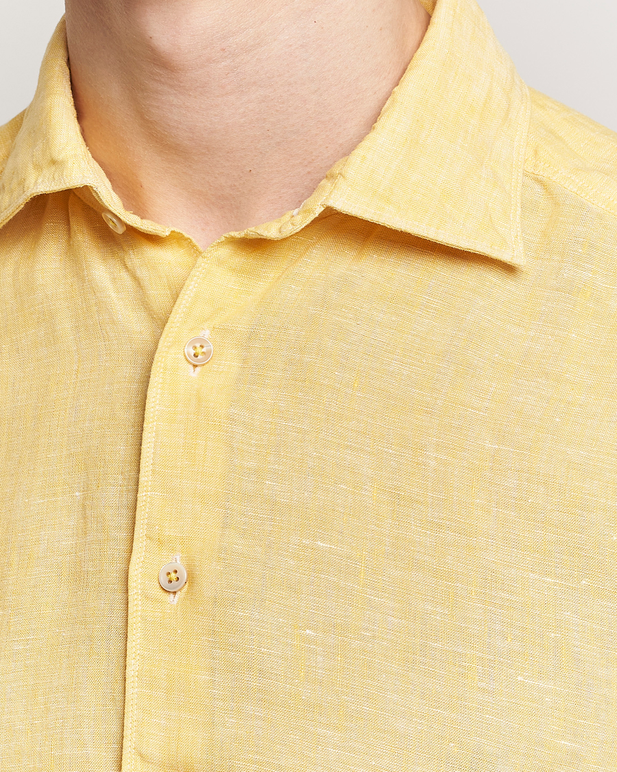 Herr | Skjortor | Stenströms | Slimline Cut Away Linen Shirt Yellow