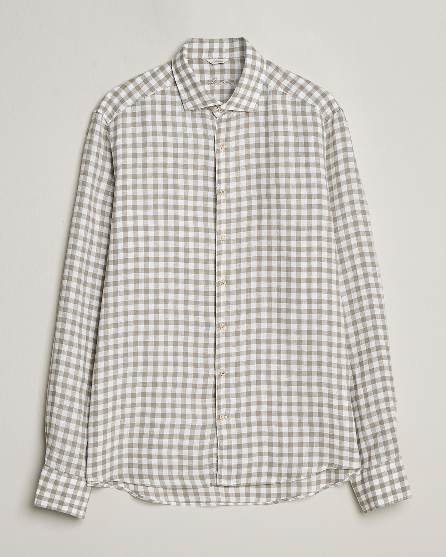 Herr | Skjortor | Stenströms | Slimline Cut Away Checked Linen Shirt Light Grey