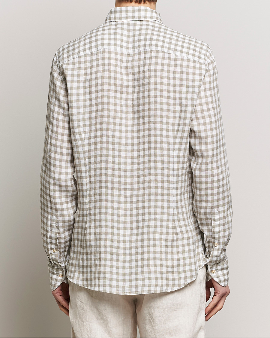 Herr | Skjortor | Stenströms | Slimline Cut Away Checked Linen Shirt Light Grey