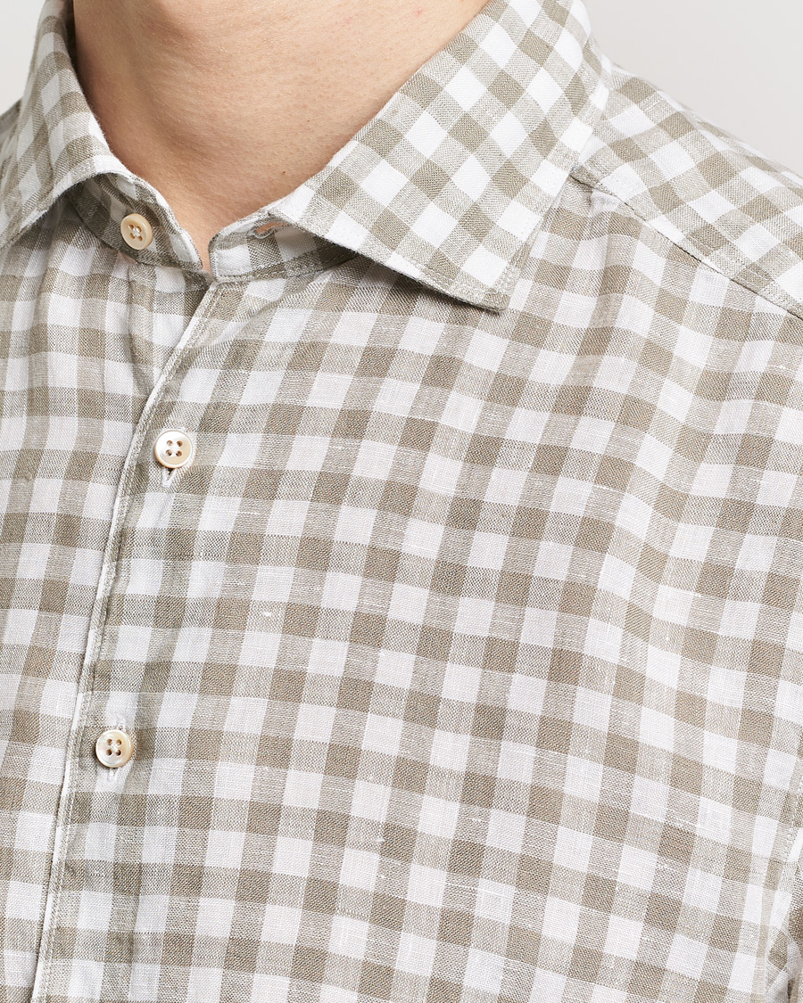 Herr | Skjortor | Stenströms | Slimline Cut Away Checked Linen Shirt Light Grey