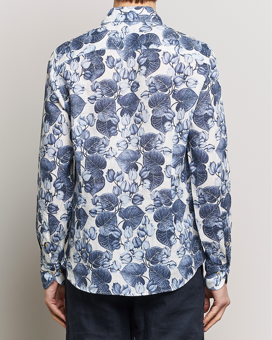 Herr | Skjortor | Stenströms | Slimline Cut Away Printed Flower Linen Shirt Blue