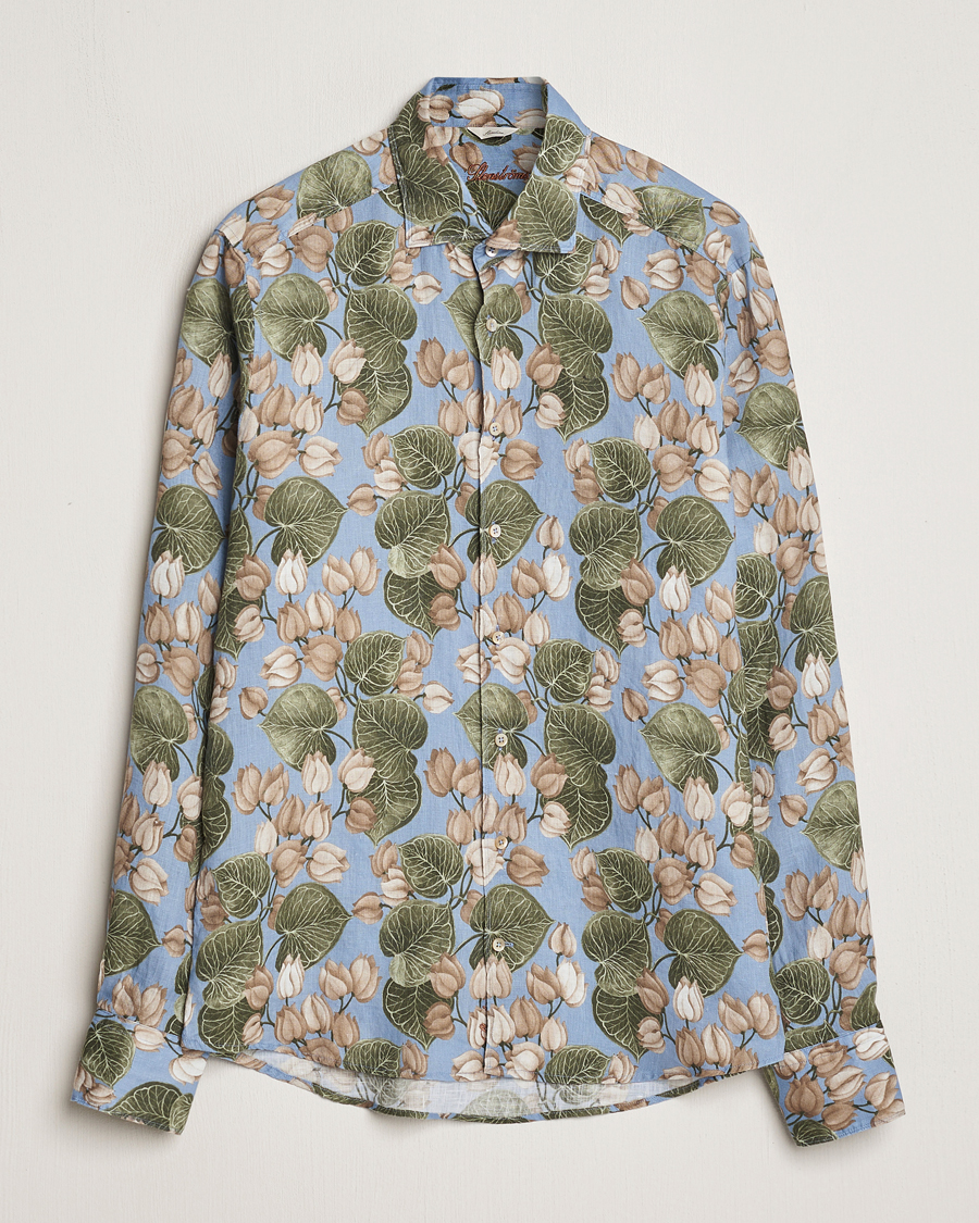 Herr | Skjortor | Stenströms | Slimline Cut Away Printed Flower Linen Shirt Multi