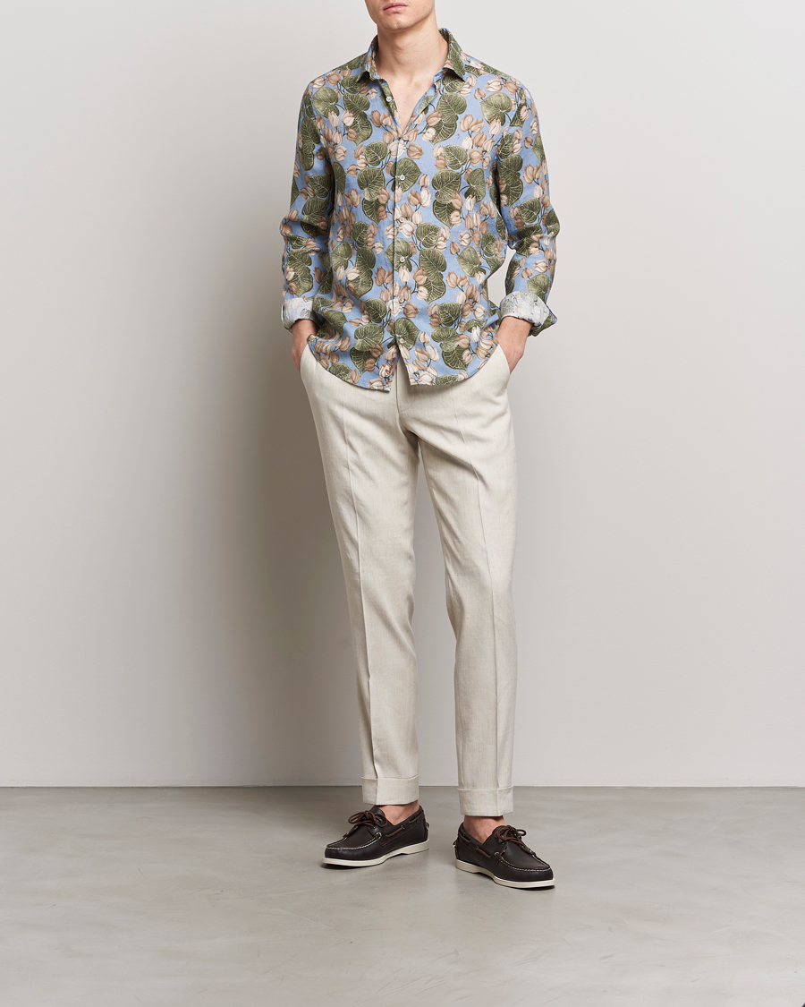 Herr | Skjortor | Stenströms | Slimline Cut Away Printed Flower Linen Shirt Multi