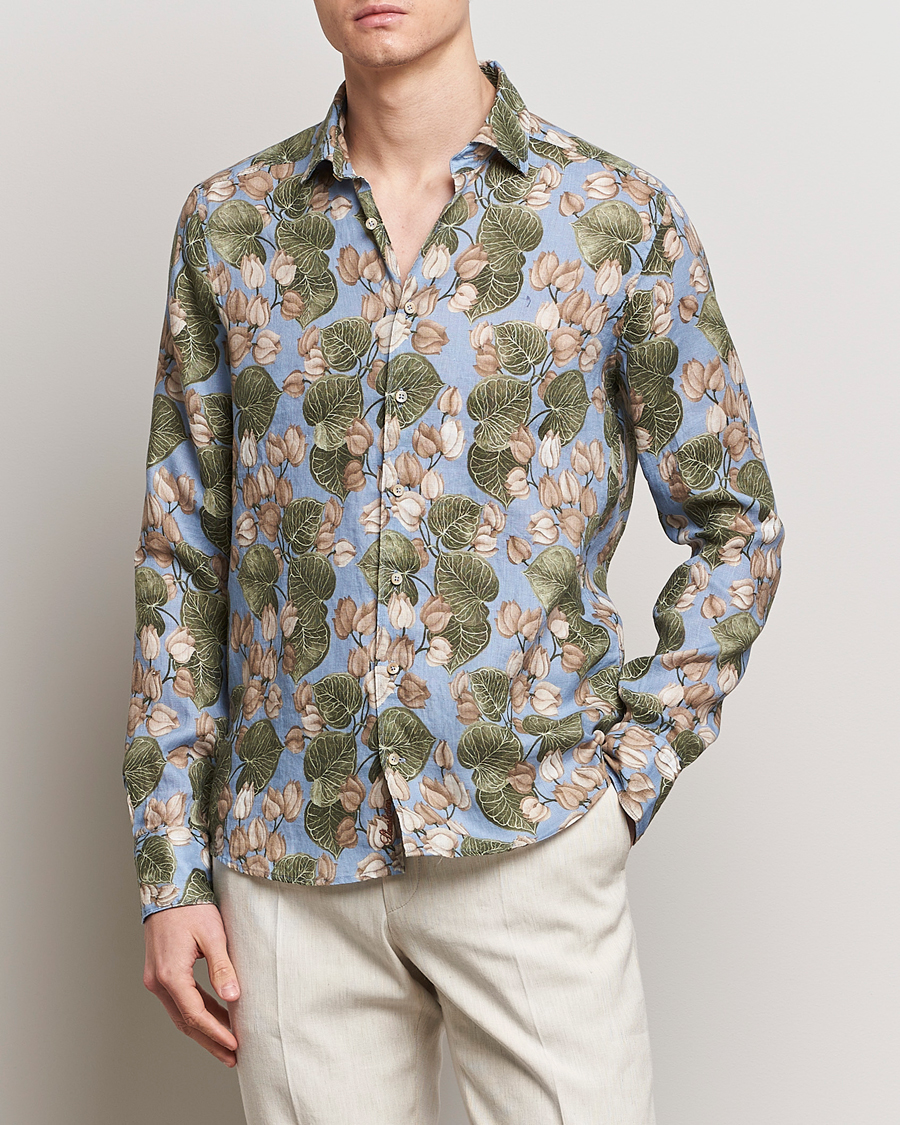Herr | Nya produktbilder | Stenströms | Slimline Cut Away Printed Flower Linen Shirt Multi