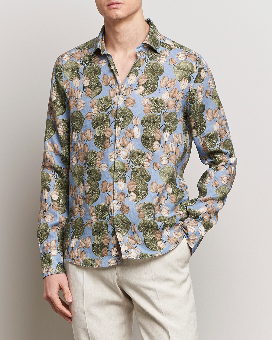 Herr | Skjortor | Stenströms | Slimline Cut Away Printed Flower Linen Shirt Multi