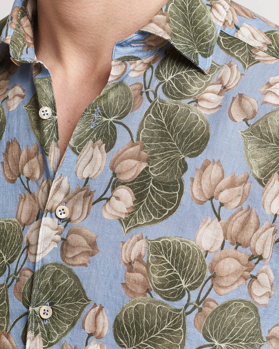 Herr | Skjortor | Stenströms | Slimline Cut Away Printed Flower Linen Shirt Multi