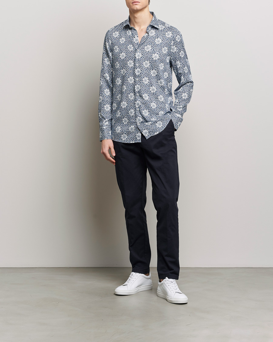Herr | Skjortor | Stenströms | Slimline Cut Away Printed Viscose Shirt Blue