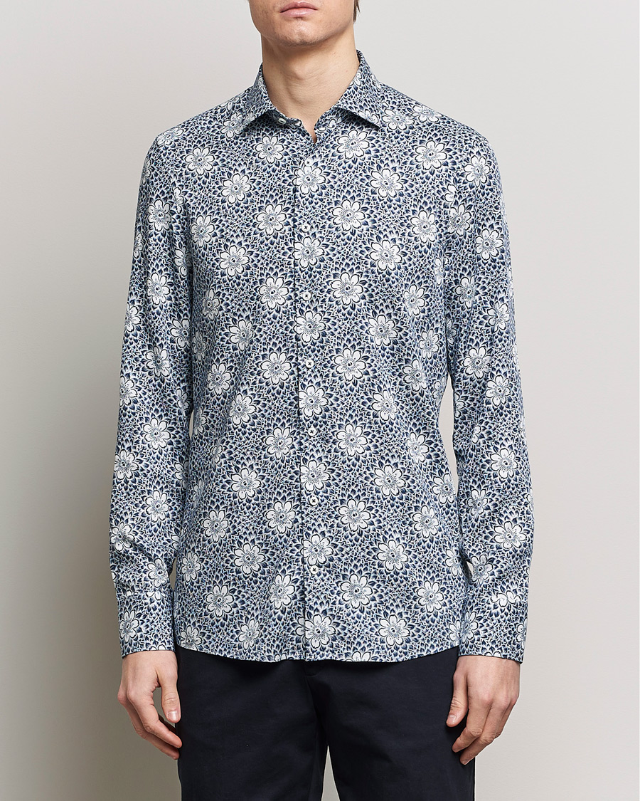 Herr | Skjortor | Stenströms | Slimline Cut Away Printed Viscose Shirt Blue