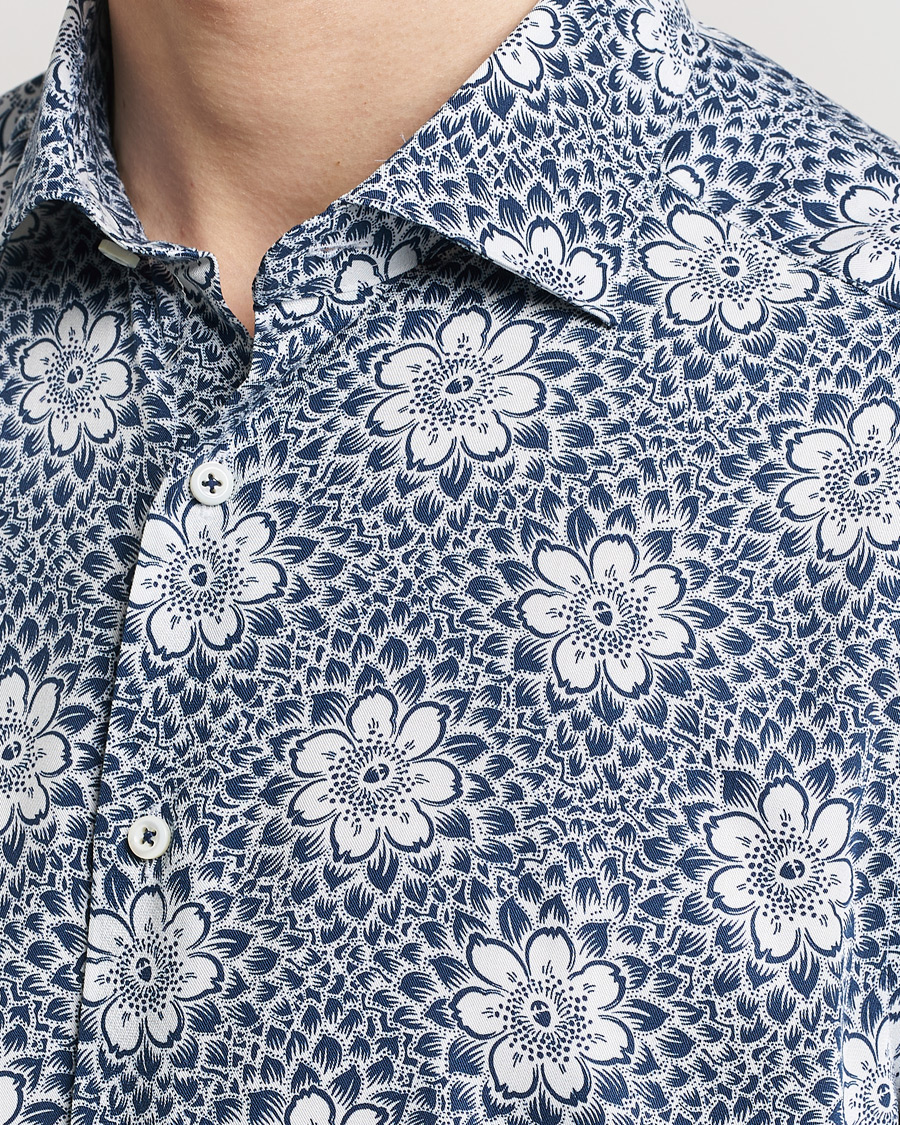 Herr | Skjortor | Stenströms | Slimline Cut Away Printed Viscose Shirt Blue
