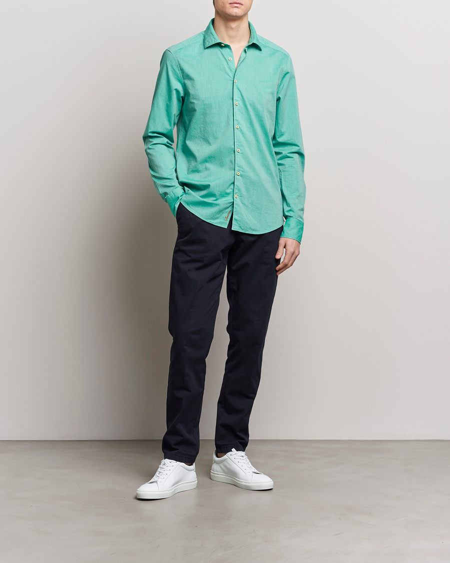 Herr | Skjortor | Stenströms | Slimline Washed Summer Poplin Shirt Green