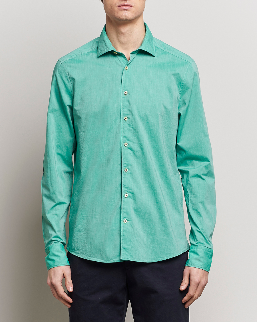 Herr | Casual | Stenströms | Slimline Washed Summer Poplin Shirt Green