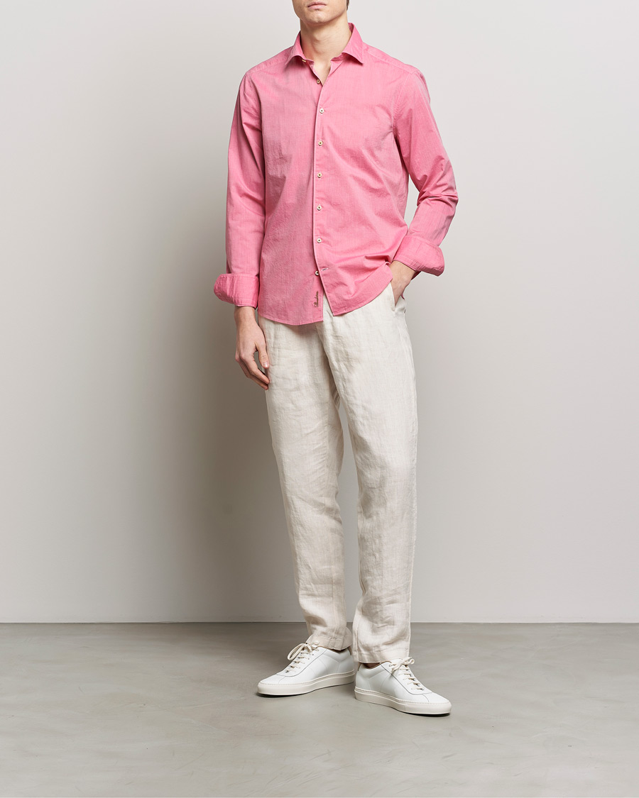 Herr | Skjortor | Stenströms | Slimline Washed Summer Poplin Shirt Rasperry