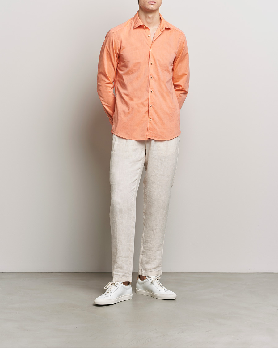 Herr | Skjortor | Stenströms | Slimline Washed Summer Poplin Shirt Orange