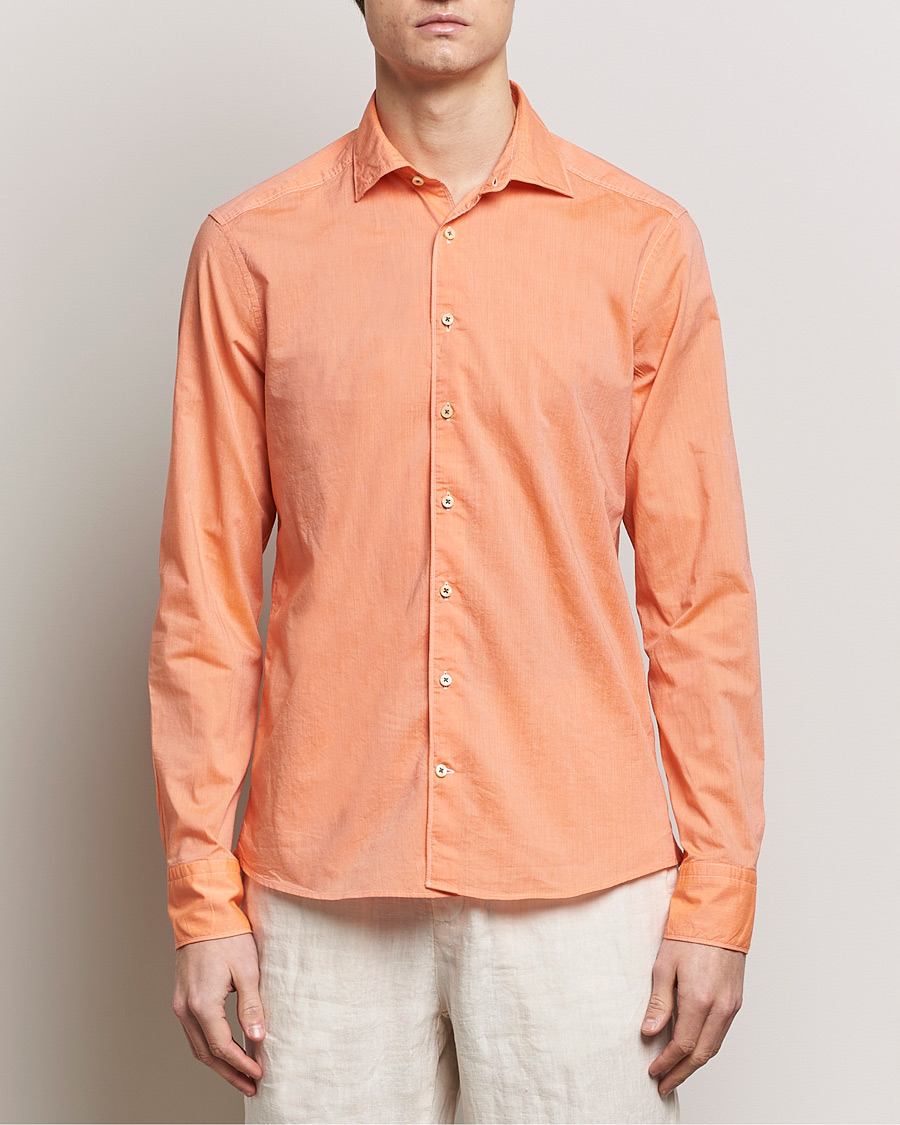 Herr |  | Stenströms | Slimline Washed Summer Poplin Shirt Orange