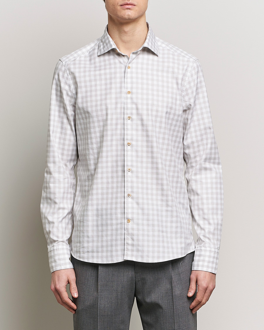 Herre | Tøj | Stenströms | Slimline Checked Washed Cotton Shirt Grey
