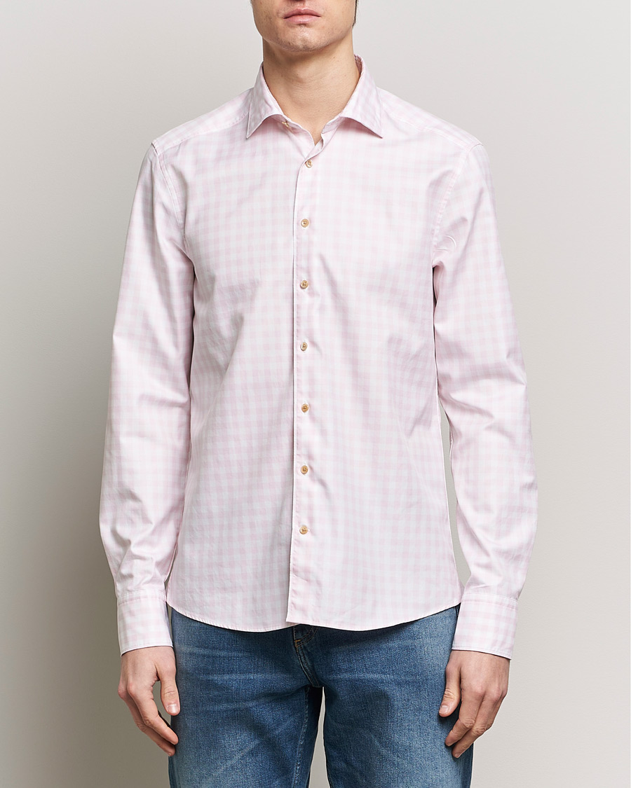 Herr | Casual | Stenströms | Slimline Checked Washed Cotton Shirt Pink