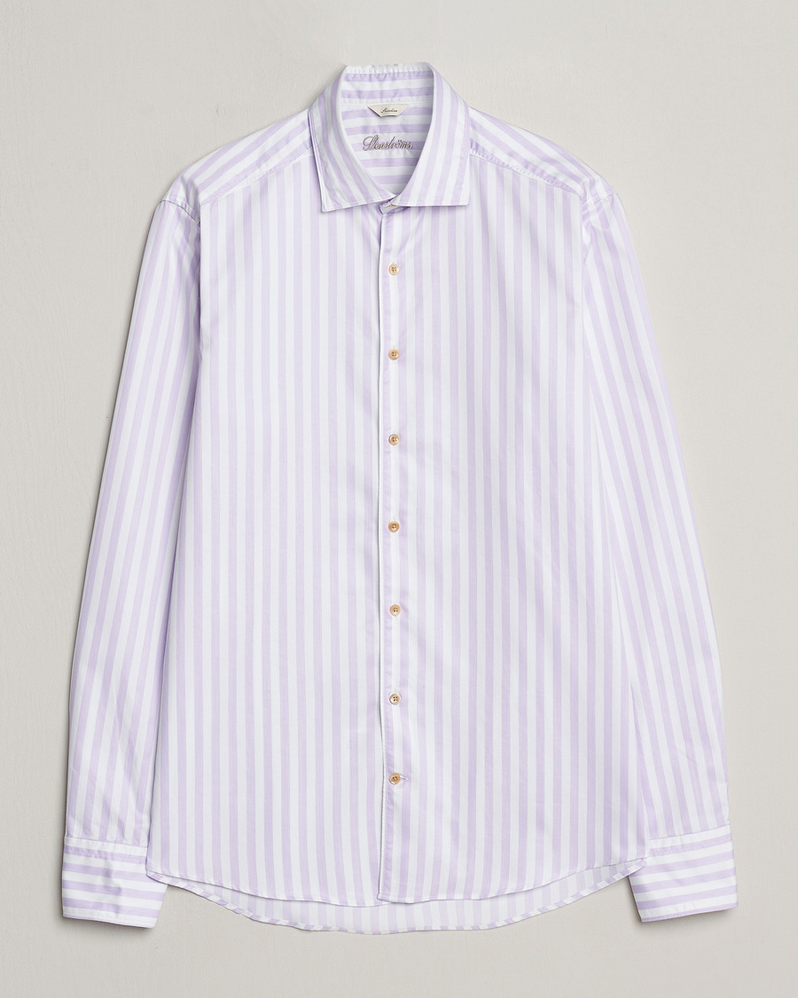 Herr | Skjortor | Stenströms | Slimline Large Stripe Washed Cotton Shirt Purple