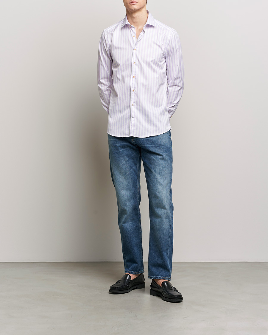 Herr | Skjortor | Stenströms | Slimline Large Stripe Washed Cotton Shirt Purple
