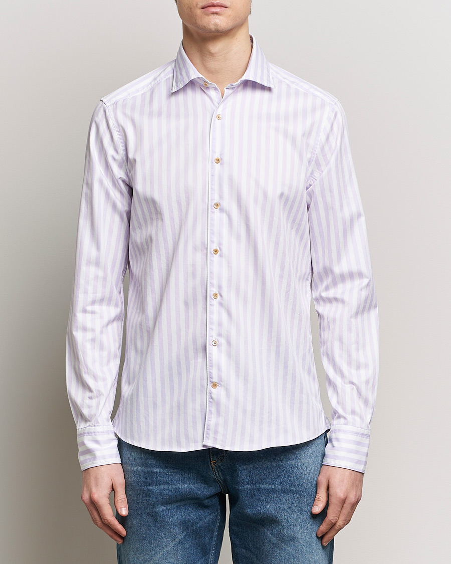 Herr | Kläder | Stenströms | Slimline Large Stripe Washed Cotton Shirt Purple