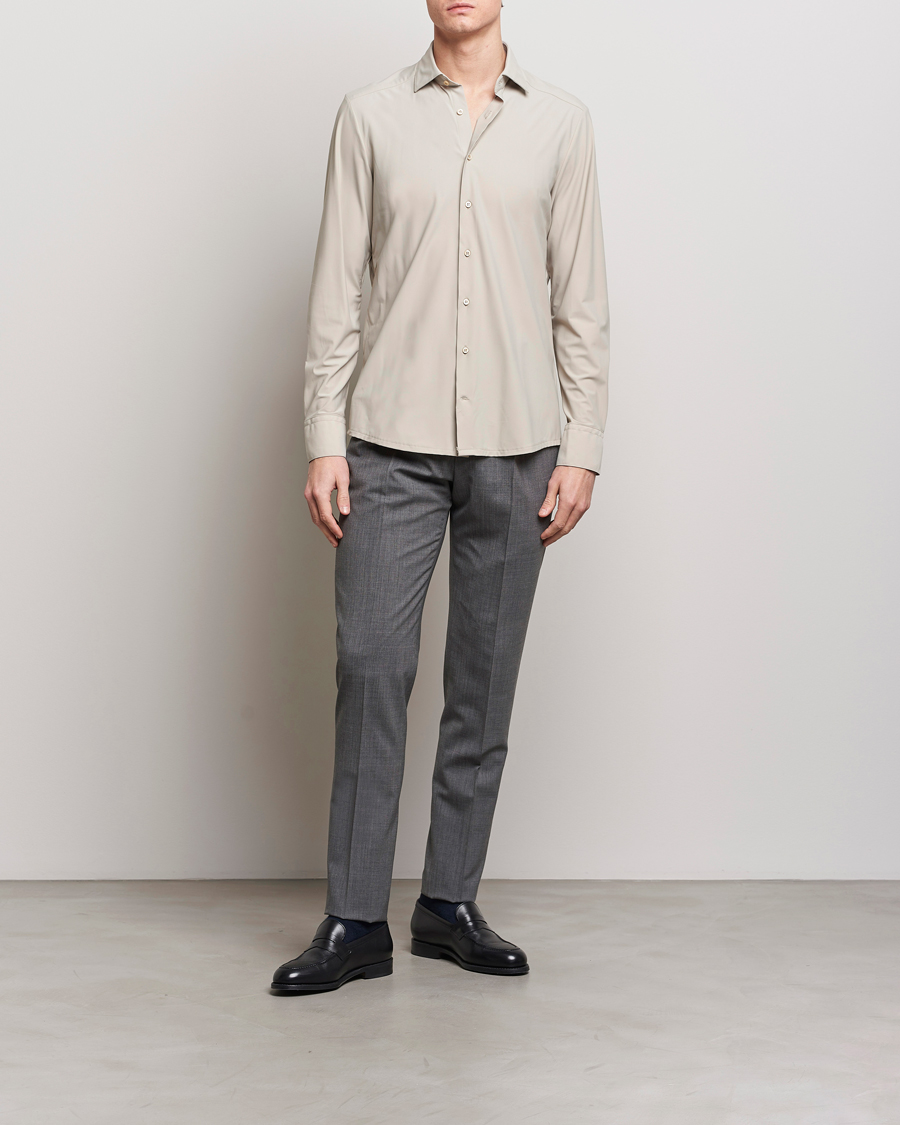 Herr | Skjortor | Stenströms | Slimline Cut Away 4-Way Stretch Shirt Clay