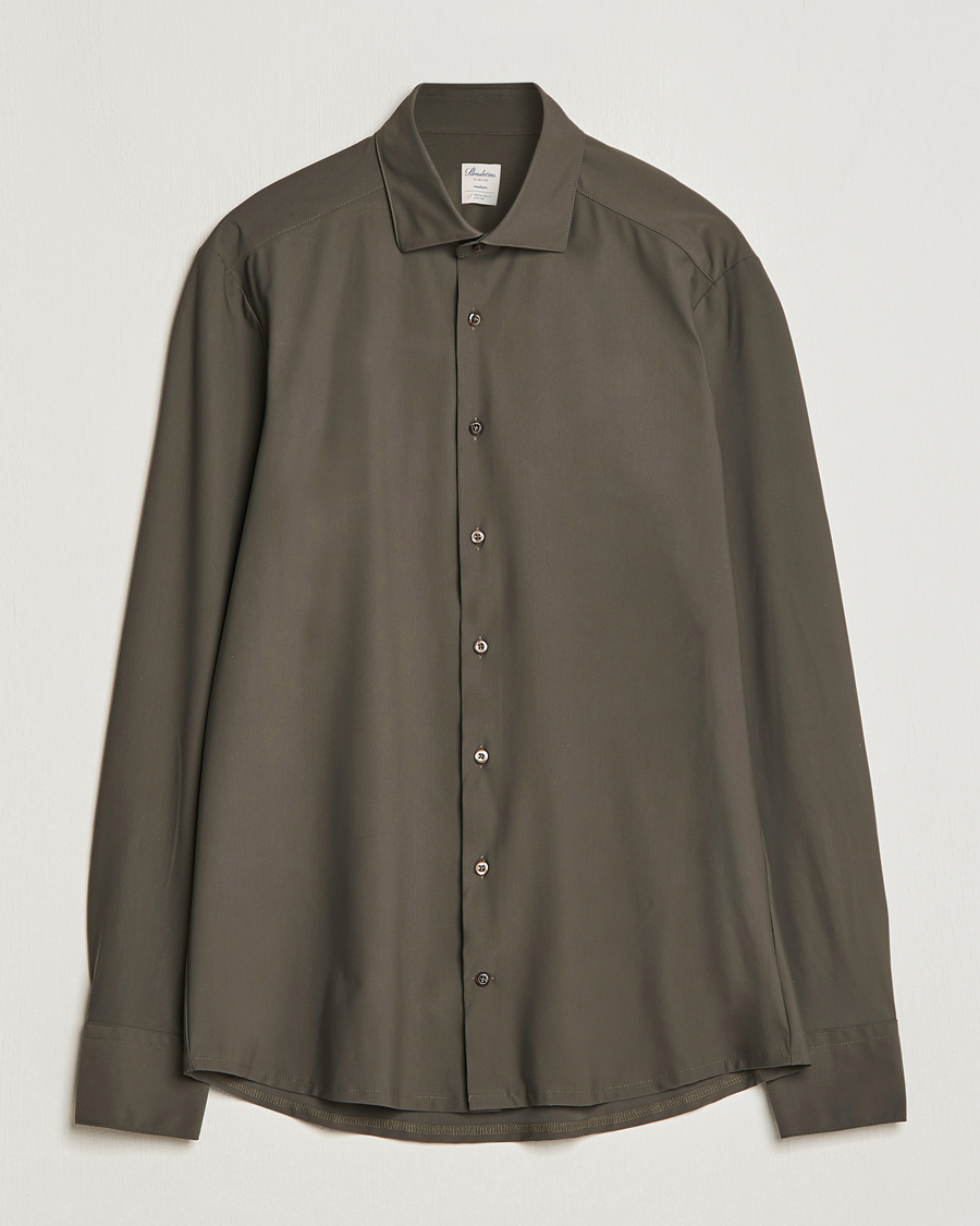 Herr | Skjortor | Stenströms | Slimline Cut Away 4-Way Stretch Shirt Dark Green